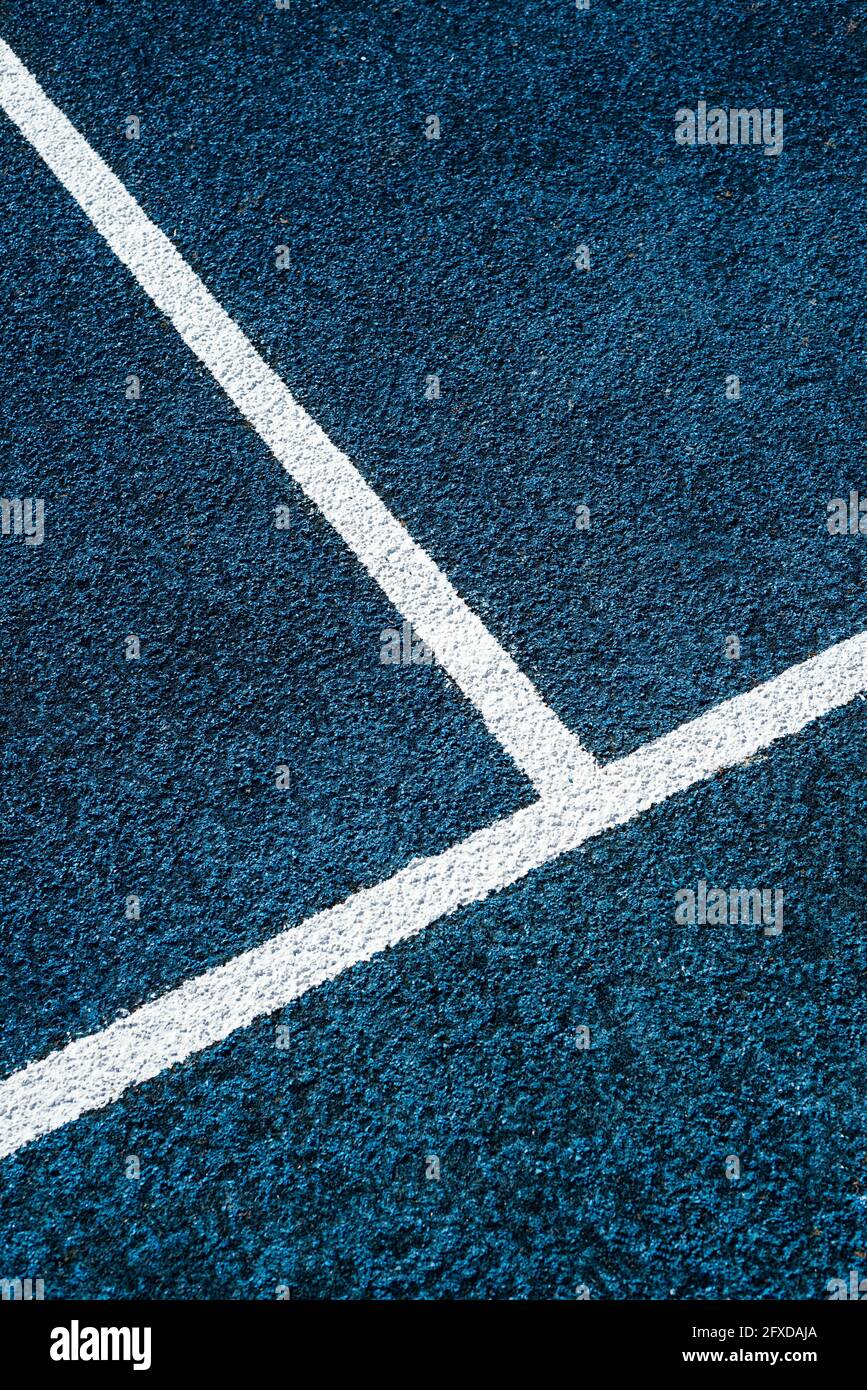 Linien und Markierungen auf der Laufstrecke des Sportstadions Stockfoto