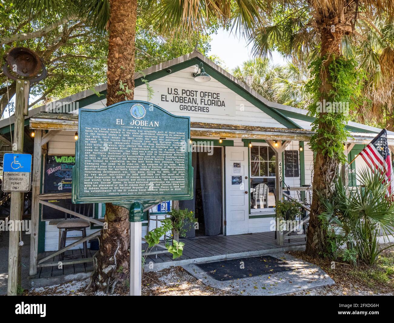 Das historische US-Postamt und der allgemeine Laden wurden 1922 eröffnet In El Jobean ist Florida auf dem US National Register der historischen Stätten Stockfoto