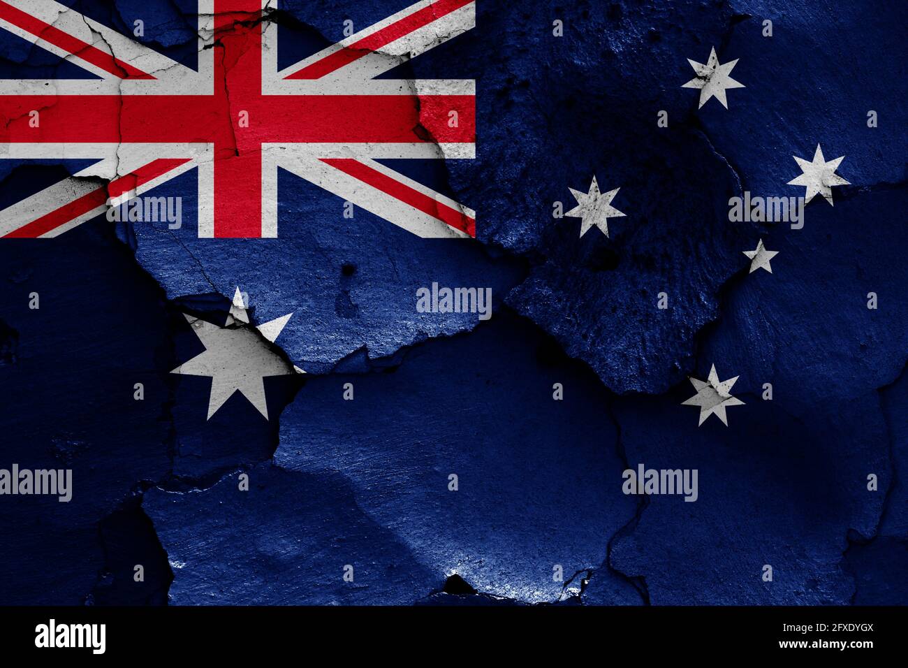 Flagge von Australien auf rissige Wand gemalt Stockfoto