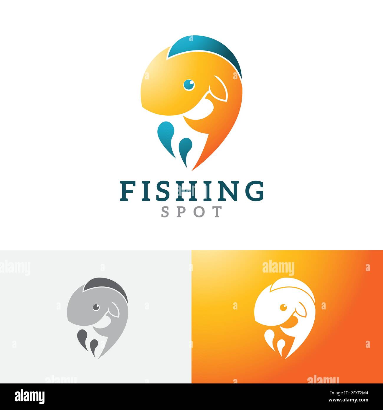 Happy Fish Fishing Spot Location Application Logo Stock Vektor