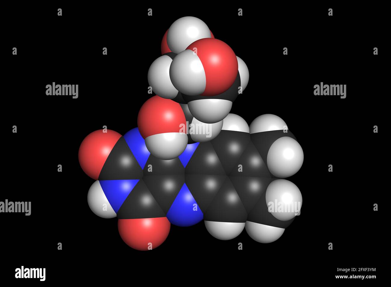 Vitamin B2 Riboflavin Ergänzung Molekül 3D Rendern chemische Struktur Stockfoto