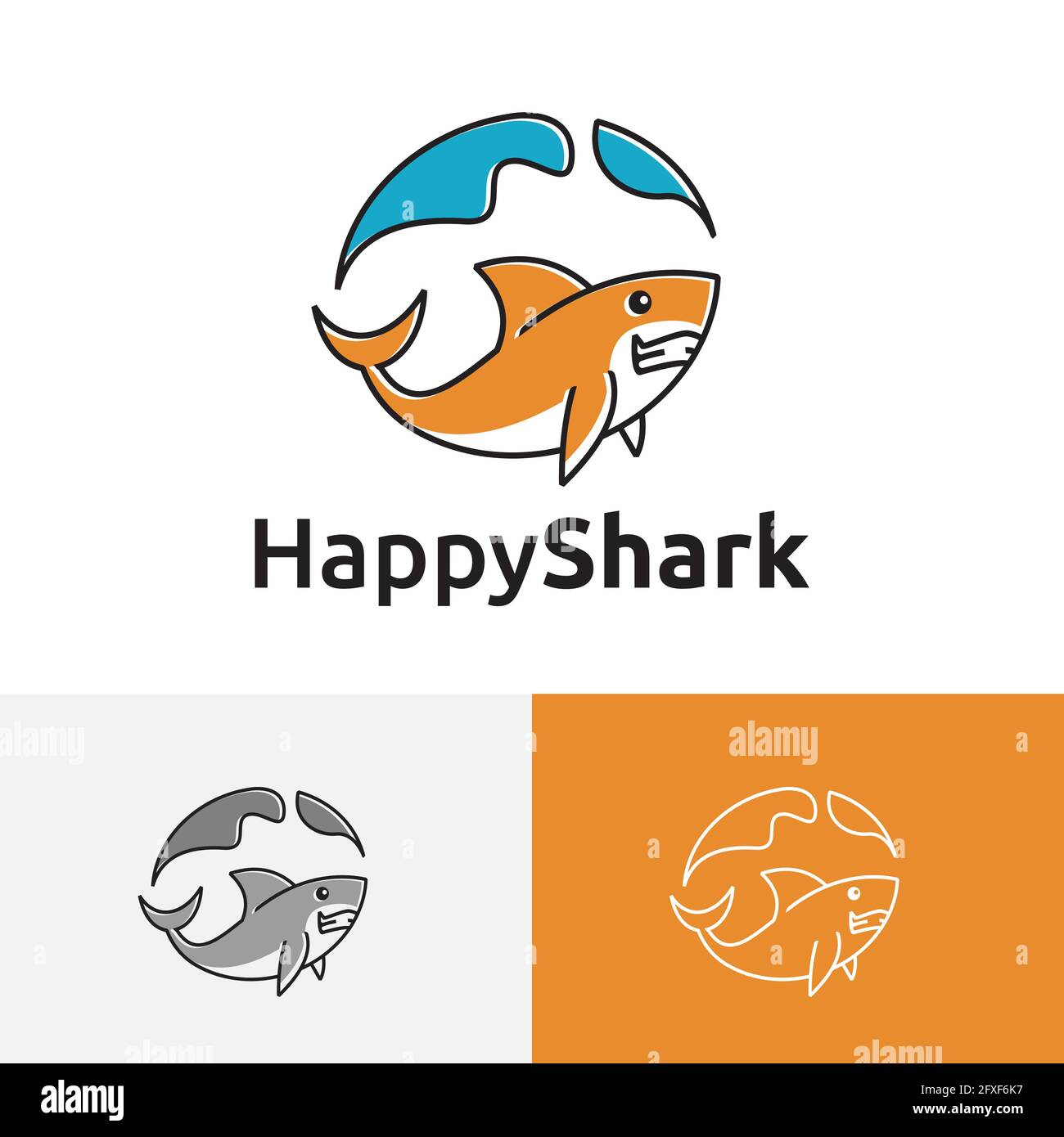 Happy Friendly Shark Schwimmen im Meer Cartoon Logo Stock Vektor