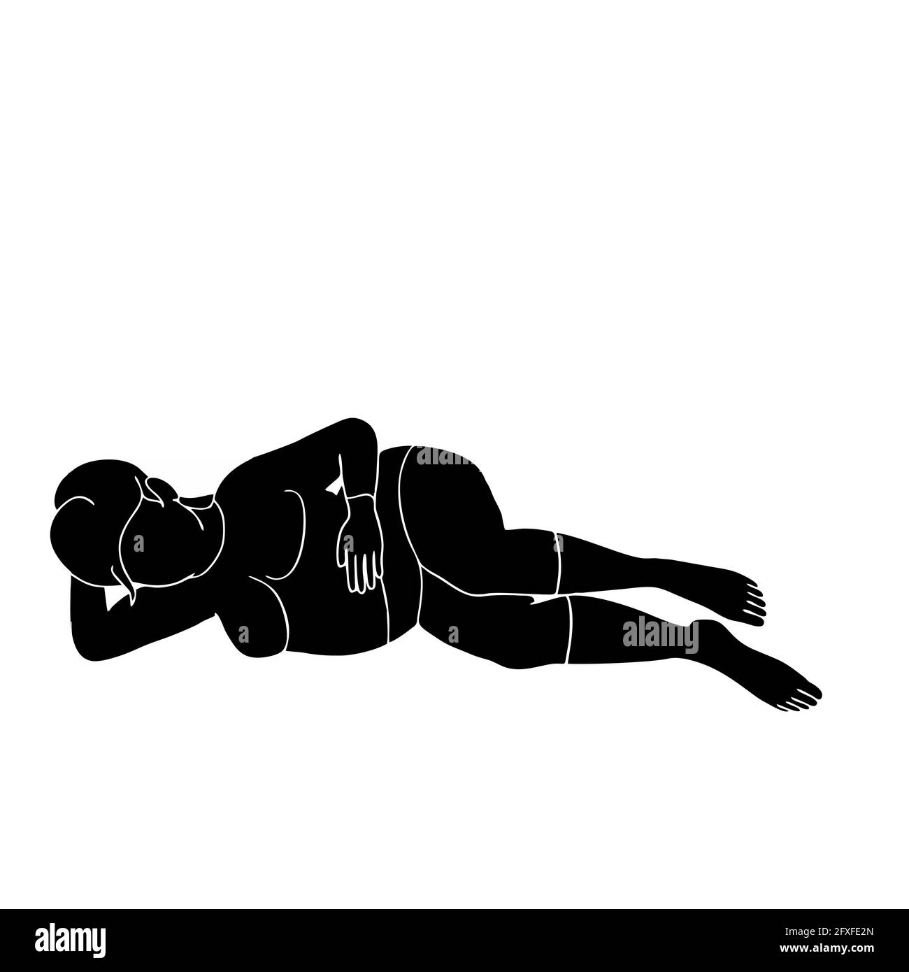 Frauen, die auf dem Boden liegen, handgezeichnete Illustration auf weißem Hintergrund Stockfoto