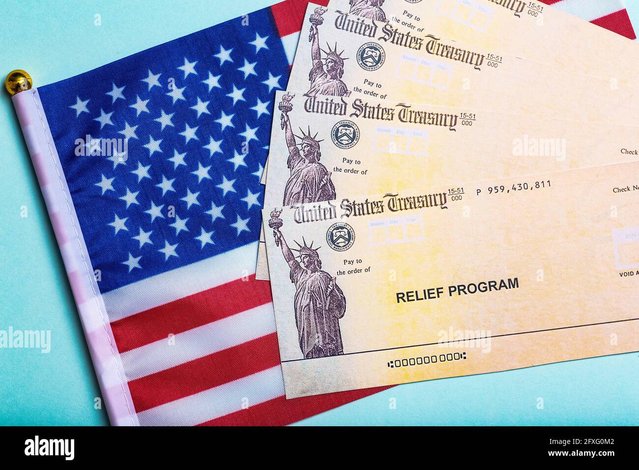 USA Dollar Hintergrund. Amerikanischer Rettungsplan, US-Hilfsprogramm, Stimulus-Check und Act of 2021-Konzept. Geld, Geschäft, Profit und Existenzgrundlage Idee. Hochwertige Fotos Stockfoto