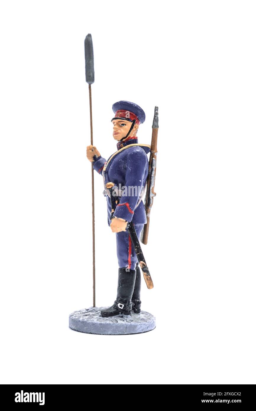 Zinn-Soldat USSR Artillerie 1943 isoliert auf weiß Stockfoto