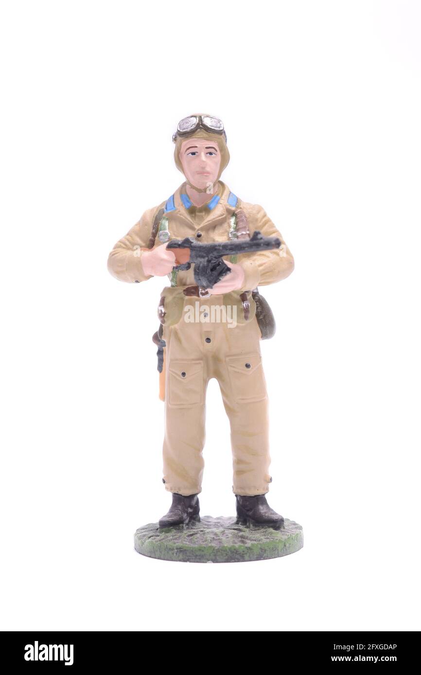 Tin Soldier Maschinenpistole Luft Luftbrigade UdSSR isoliert auf Weiß Stockfoto