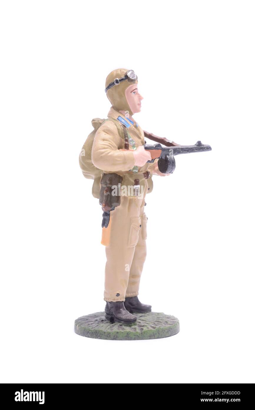 Tin Soldier Maschinenpistole Luft Luftbrigade UdSSR isoliert auf Weiß Stockfoto