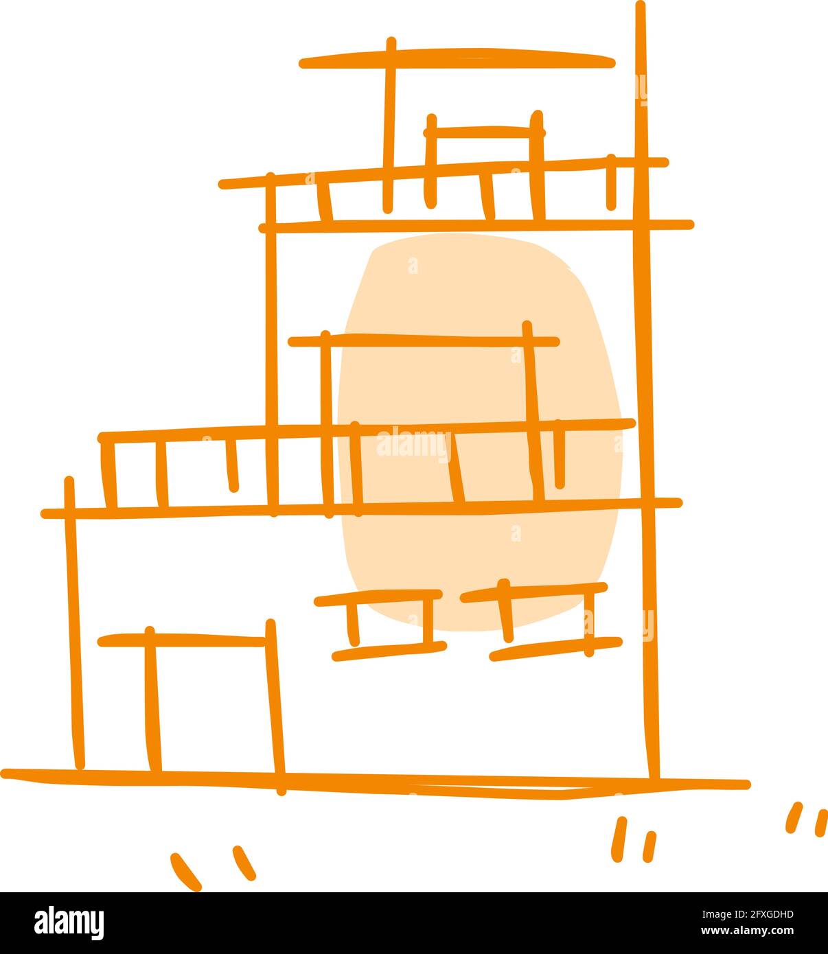 Haus-Ikone der Rough-Line-Kunst im handgezeichneten Stil, Point, orange 34 Stock Vektor