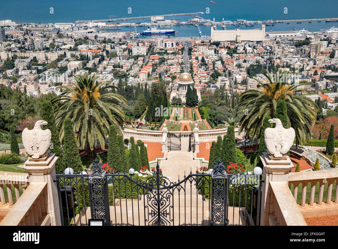 Eine schöne Aussicht auf die Baha'i Gärten in Haifa, Israel. Stockfoto
