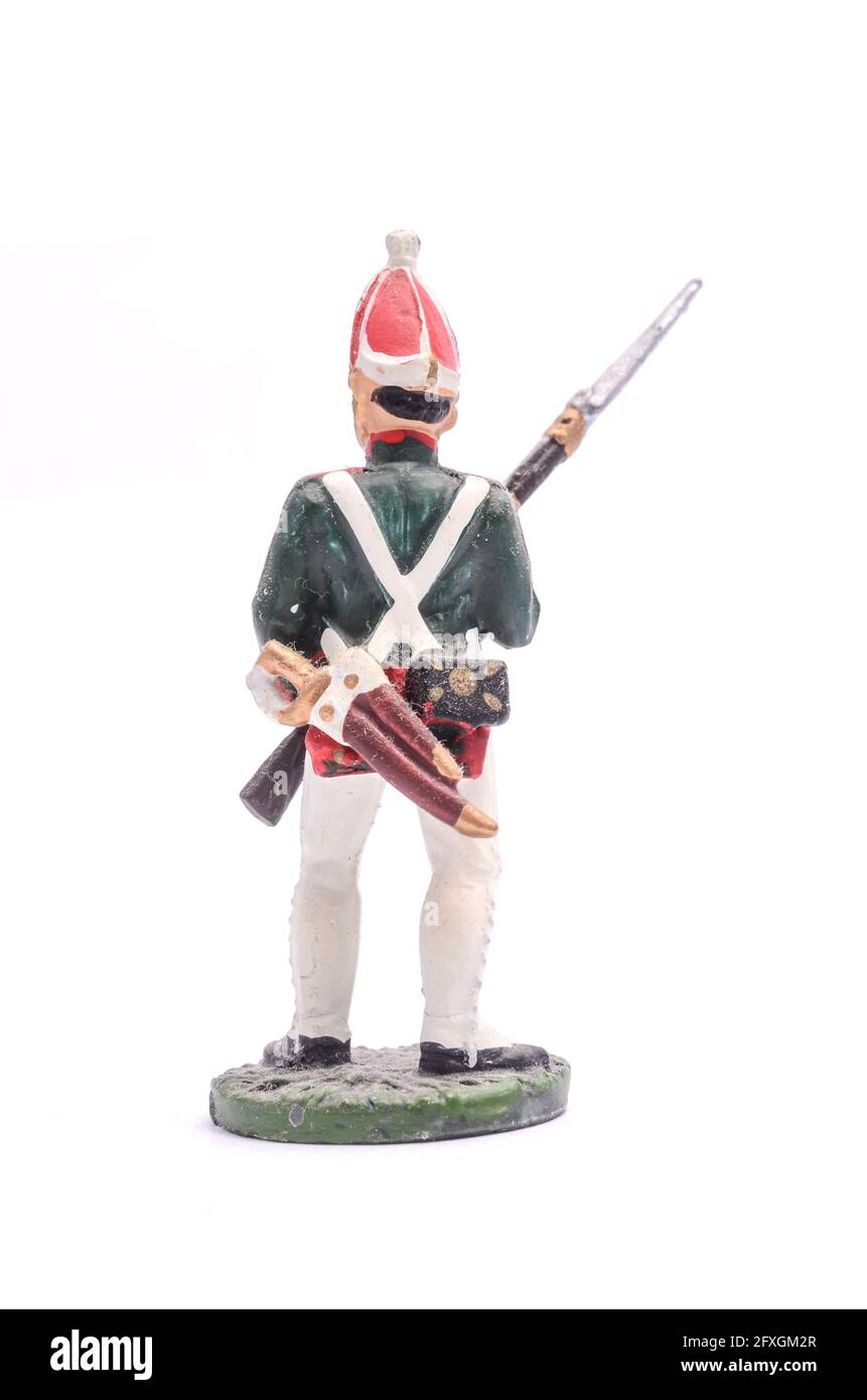 Zinnsoldat Grenadier Wachen Pawlowski Regiment, 1813 isoliert auf weiß Stockfoto