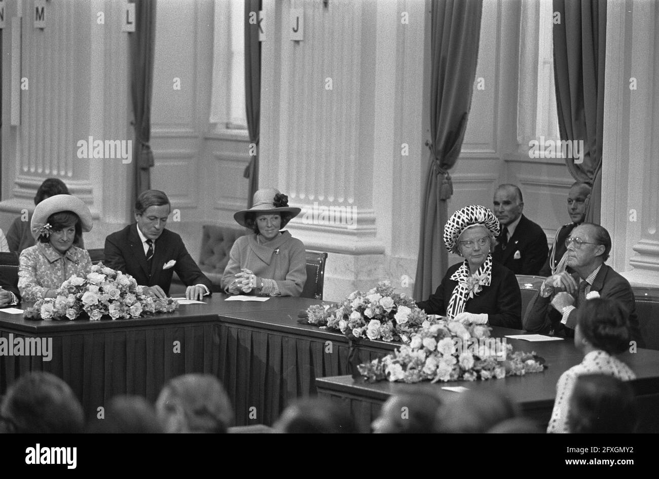 Feier des Silberjubiläums von Königin Juliana in Den Haag, königliche Familie im Repräsentantenhaus, 6. September 1973, Feierlichkeiten, Familien, Jubiläen, Königinnen, Niederlande, Foto der Presseagentur des 20. Jahrhunderts, zu erinnerende Nachrichten, Dokumentation, historische Fotografie 1945-1990, visuelle Geschichten, Menschliche Geschichte des zwanzigsten Jahrhunderts, Momente in der Zeit festzuhalten Stockfoto