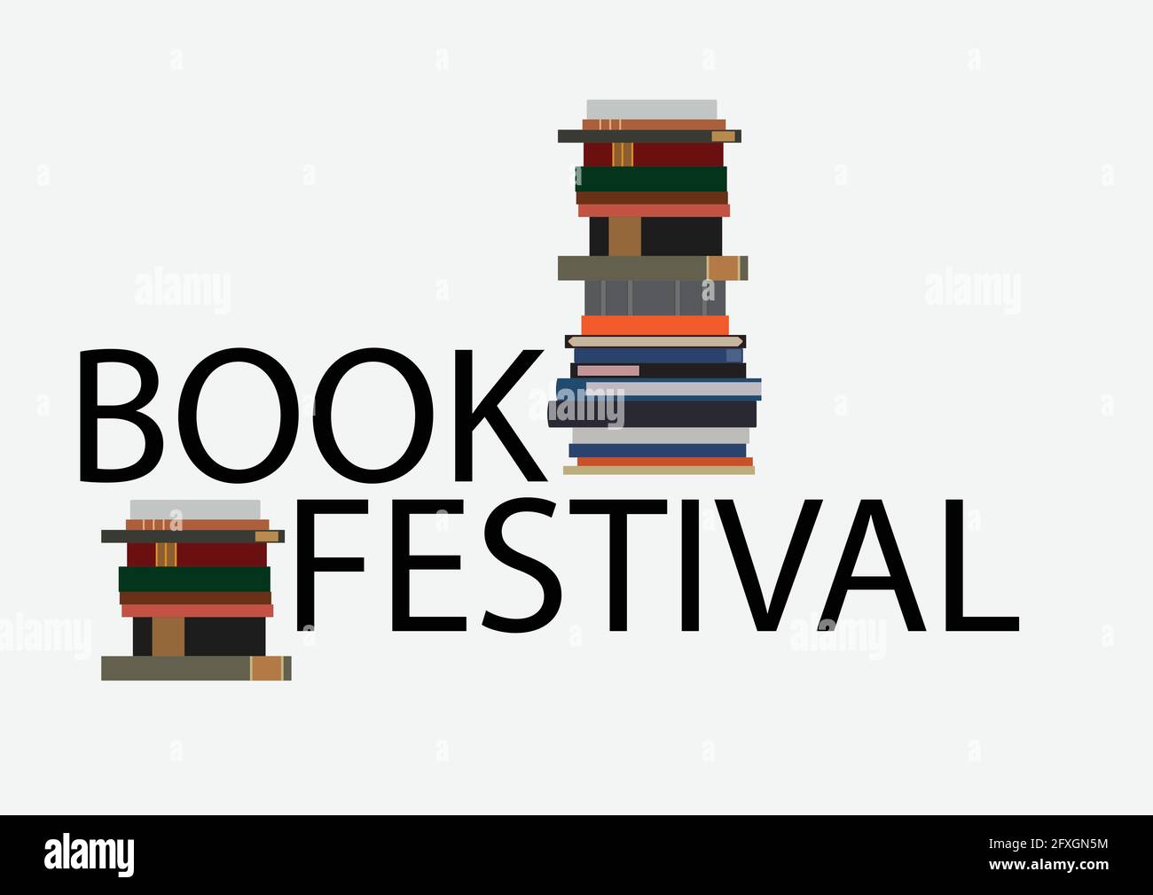 Bannerband zum Buchfestival, Posterstapel mit Büchern. Lesebuchkonzept Stock Vektor