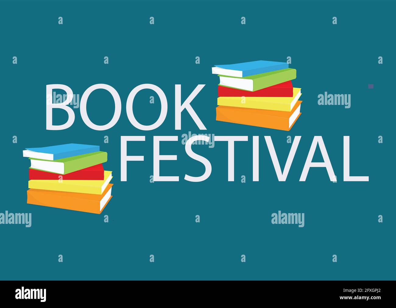 Bannerband zum Buchfestival, Posterstapel mit Büchern. Lesebuchkonzept Stock Vektor