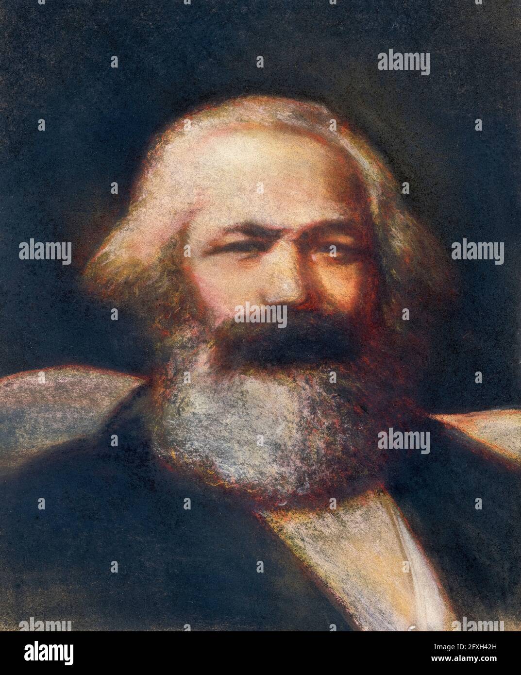 Karl Marx (1818-1883), deutscher Philosoph, Porträtzeichnung in Pastellfarben von John Collier, 1877 Stockfoto