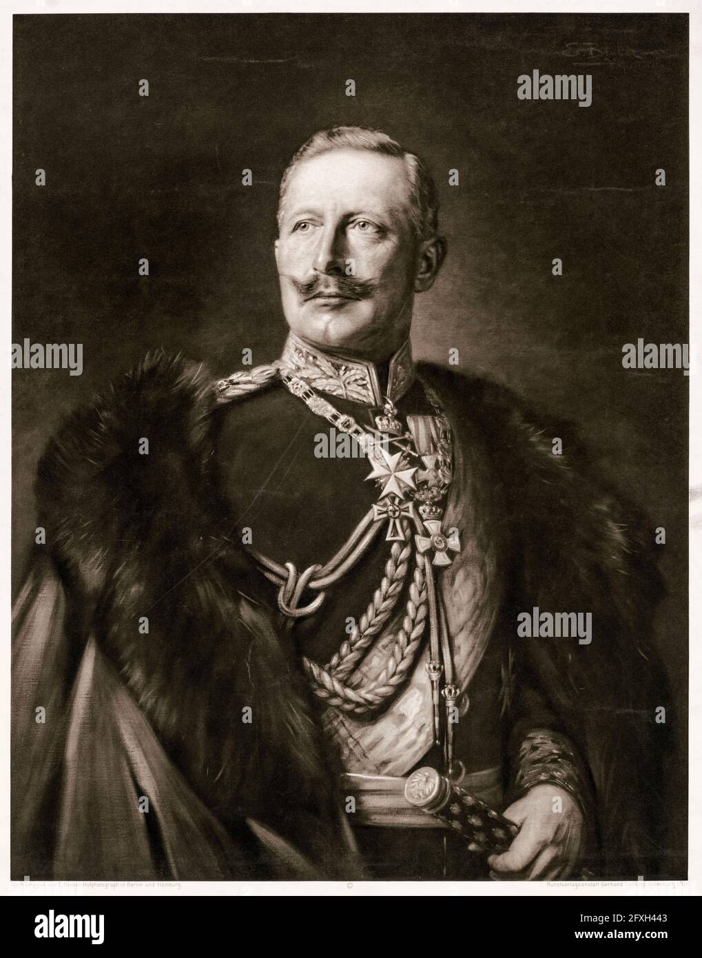 Wilhelm II. (1859-1941) (Wilhelm II.) in Militäruniform, der letzte deutsche Kaiser und König von Preußen (1888-1918), Porträtdruck von E Bieber, um 1900 Stockfoto