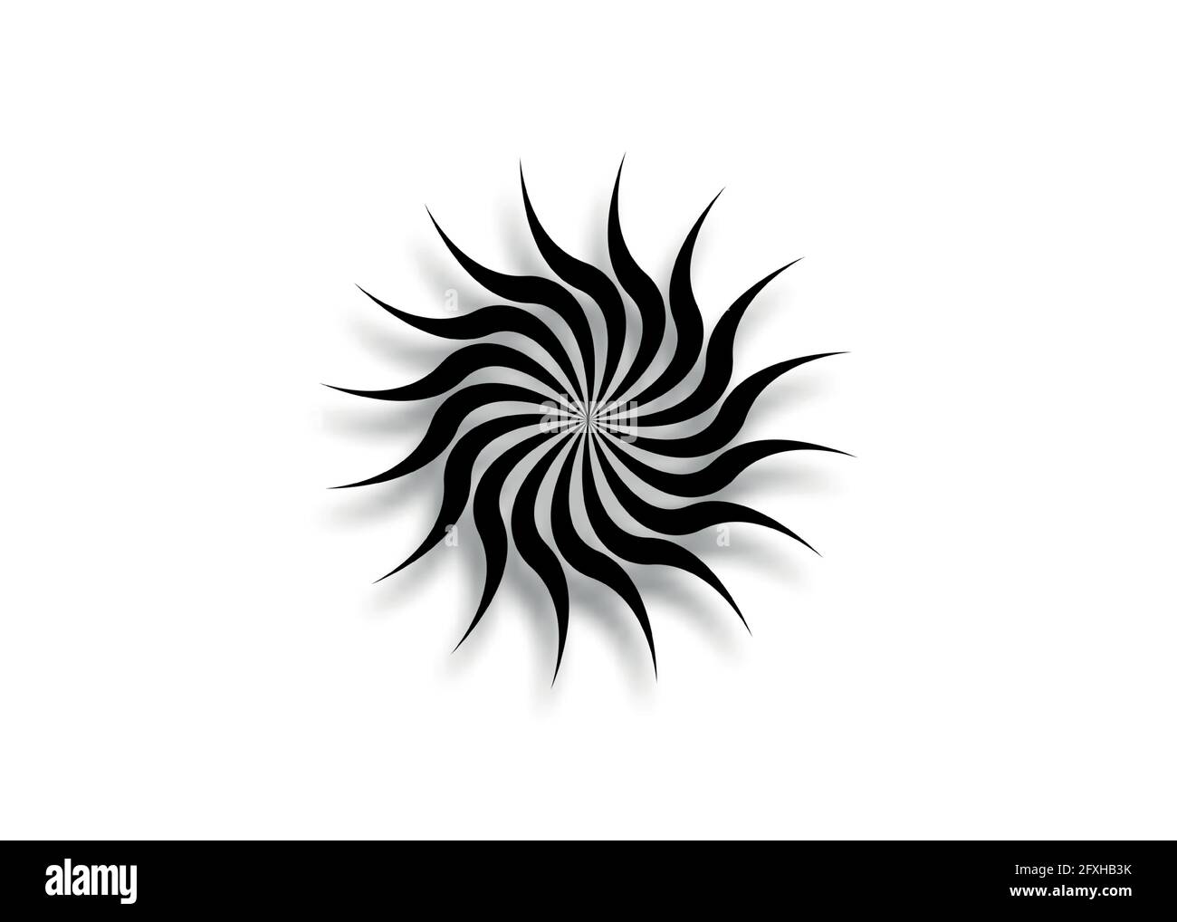 Vektorvorlage für Vortex-Zeichen, Wellen- und Spiralsymbole. Tattoo Tribal Sun Schwarze Kreise in Kurven Kunst Logo Symbol isoliert auf weißem Hintergrund Stock Vektor