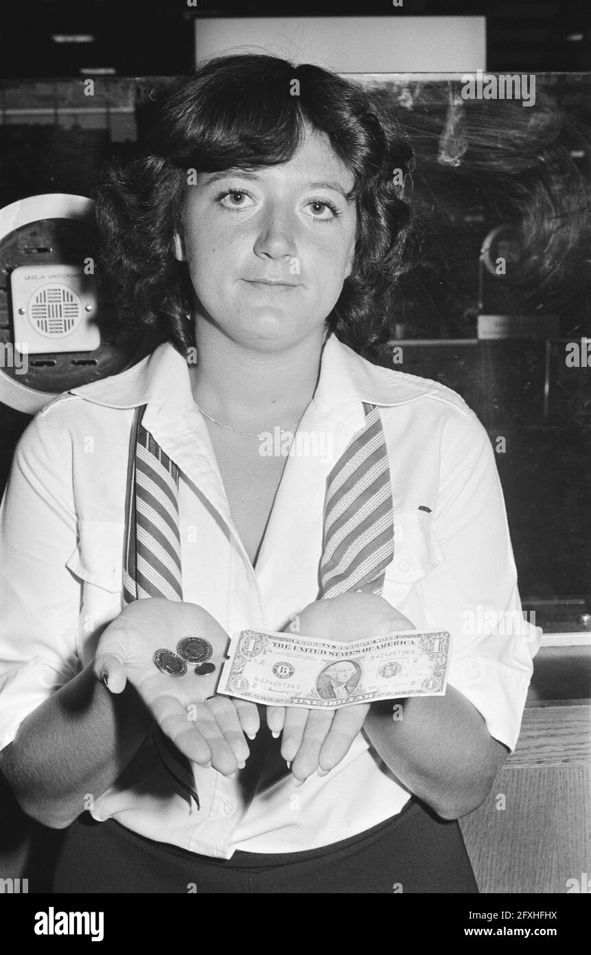 US-Dollar fiel erneut, 2.10 für 1 Dollar, 10. August 1978, Dollar, Niederlande, 20. Jahrhundert Presseagentur Foto, Nachrichten zu erinnern, Dokumentarfilm, historische Fotografie 1945-1990, visuelle Geschichten, Menschliche Geschichte des zwanzigsten Jahrhunderts, Momente in der Zeit festzuhalten Stockfoto