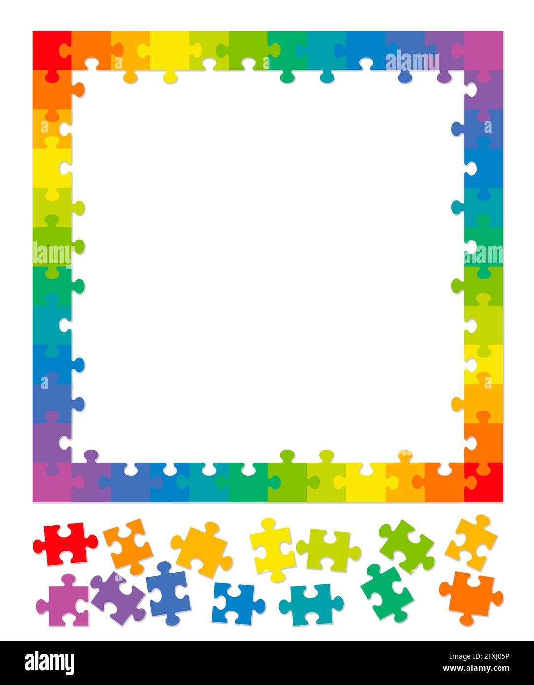 Puzzle-Rahmen. Rainbow farbigen Rahmen, Symbol für die Planung, Strukturierung oder Gestaltung eines Lebens, Freundschaft, Partnerschaft, ein Projekt oder irgendwelche Themen. Stockfoto