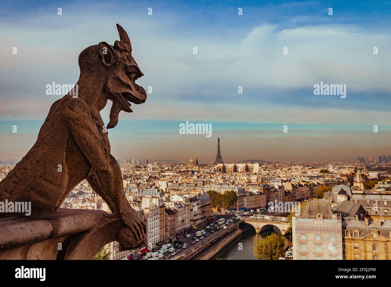 FRANKREICH, PARIS (75), 4. ARR, CHIMERA VON NOTRE-DAME MIT BLICK AUF PARIS Stockfoto