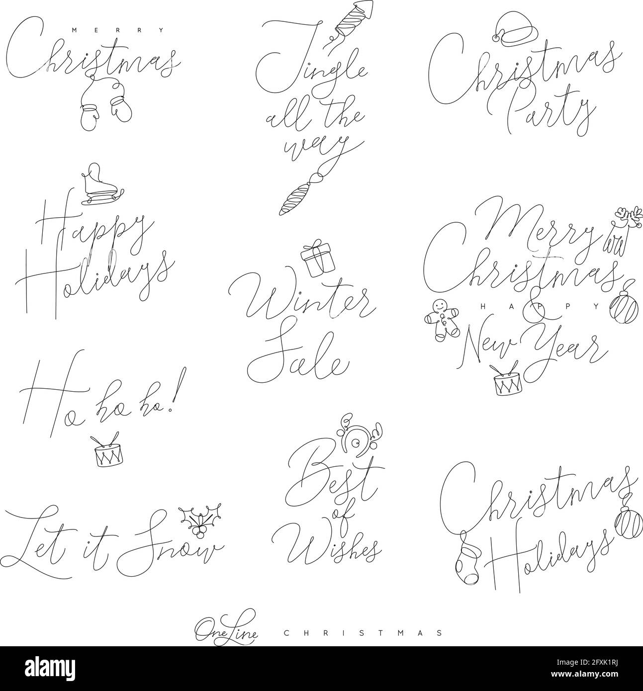 Weihnachten pen line Schriftzug für den Winterurlaub Zeichnung auf weißem Hintergrund Stock Vektor