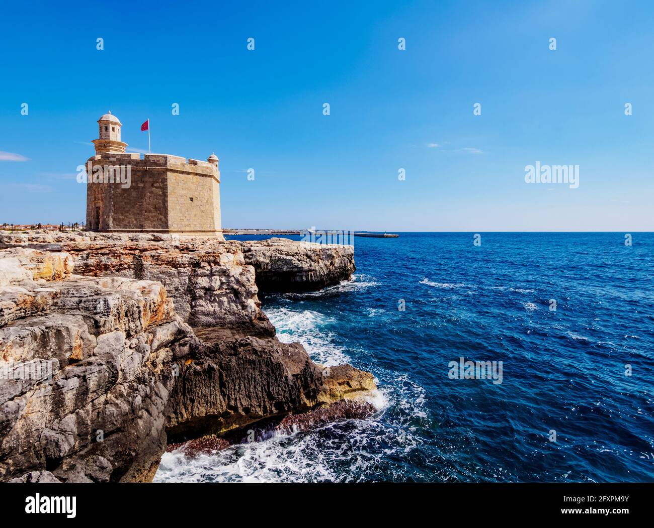 Castell de Sant Nicolau, Burgturm zur Küstenverteidigung, Ciutadella, Menorca (Menorca), Balearen, Spanien, Mittelmeer, Europa Stockfoto