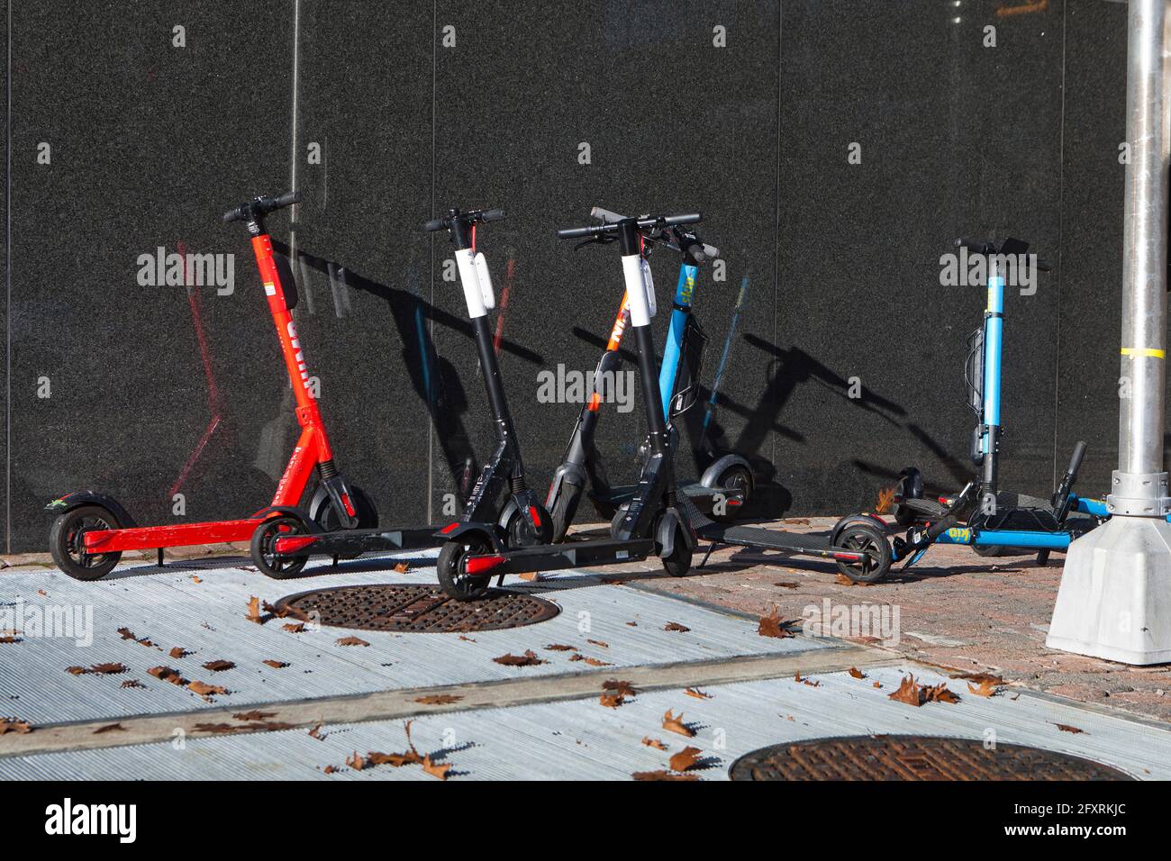 Verschiedene Roller teilen Roller auf Bürgersteig - Washington, DC USA Stockfoto