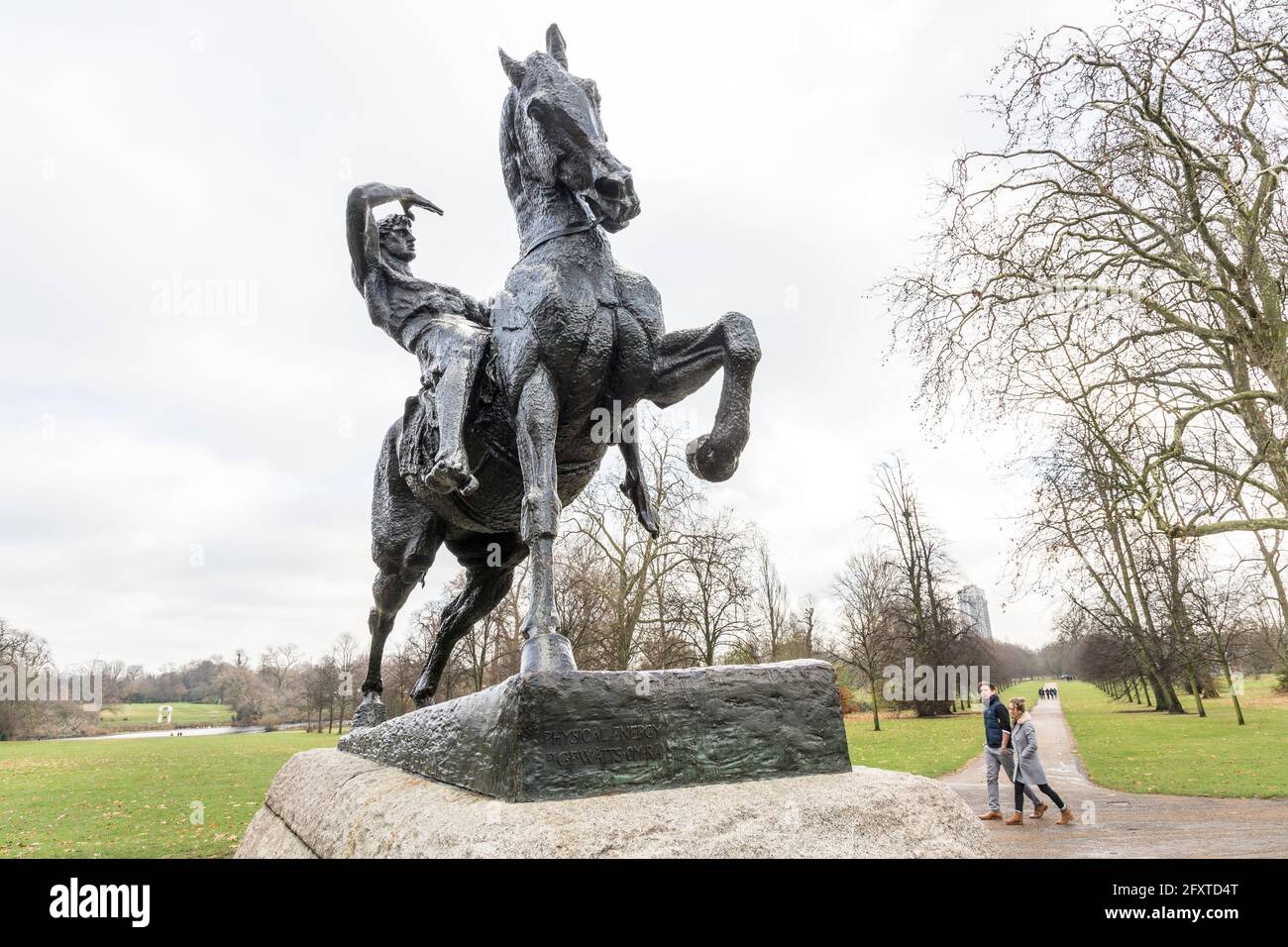 Bronzestatue von Mensch und Pferd, von George Frederic Watts, Kensington Gardens, London, Großbritannien Stockfoto