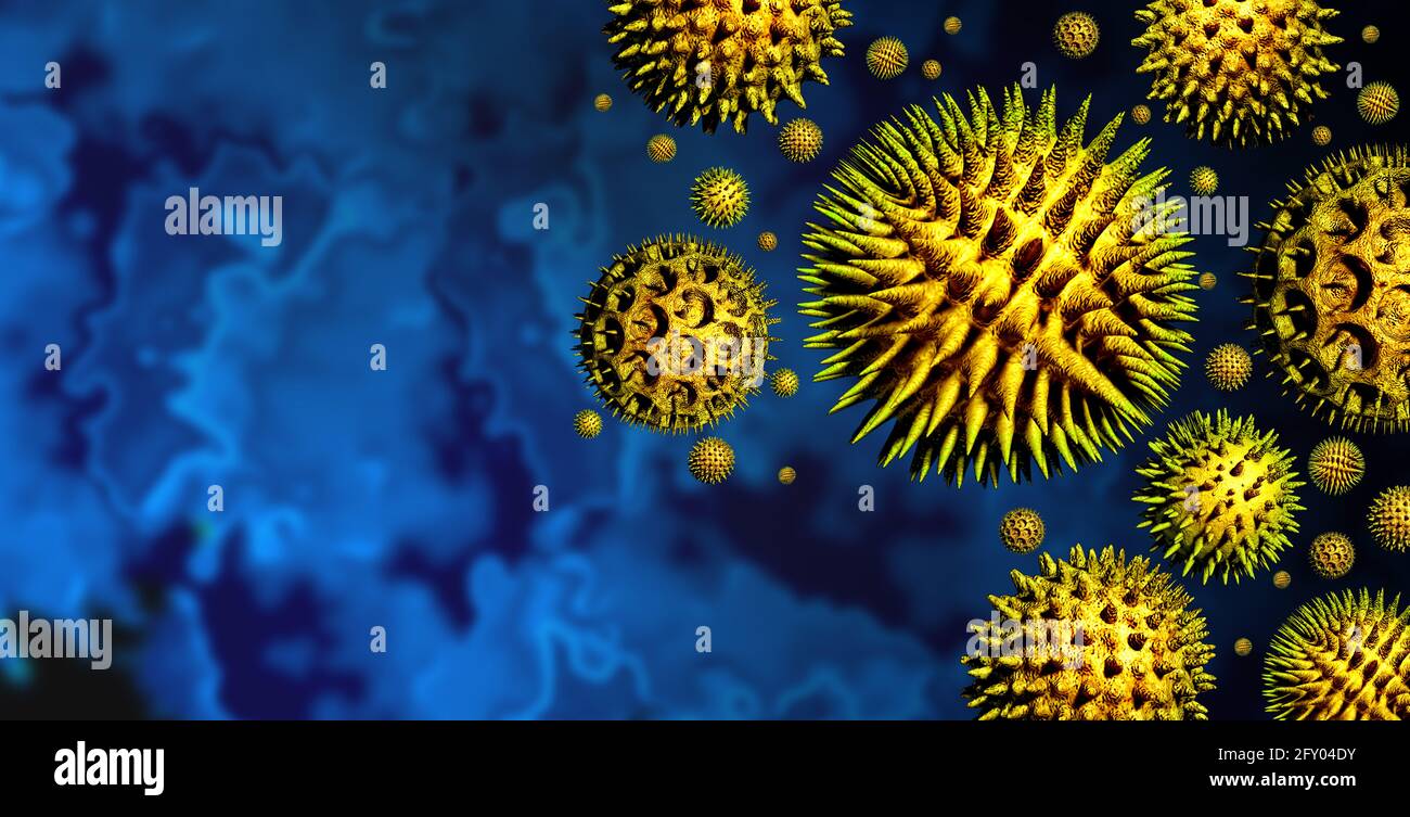Pollenallergie Symptome und saisonale Allergien oder Heuschnupfen Allergie und medizinisches Konzept als eine Gruppe von mikroskopischen organische Bestäubung Partikel. Stockfoto