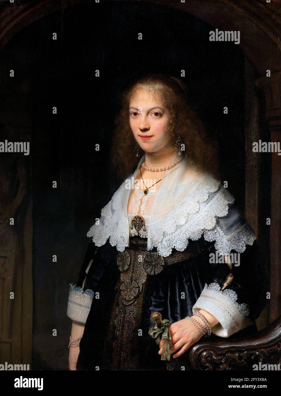 Porträt einer Frau (möglicherweise Maria Trip) von Rembrandt van Rijn (1606-1669), Öl auf Tafel, 1639 Stockfoto