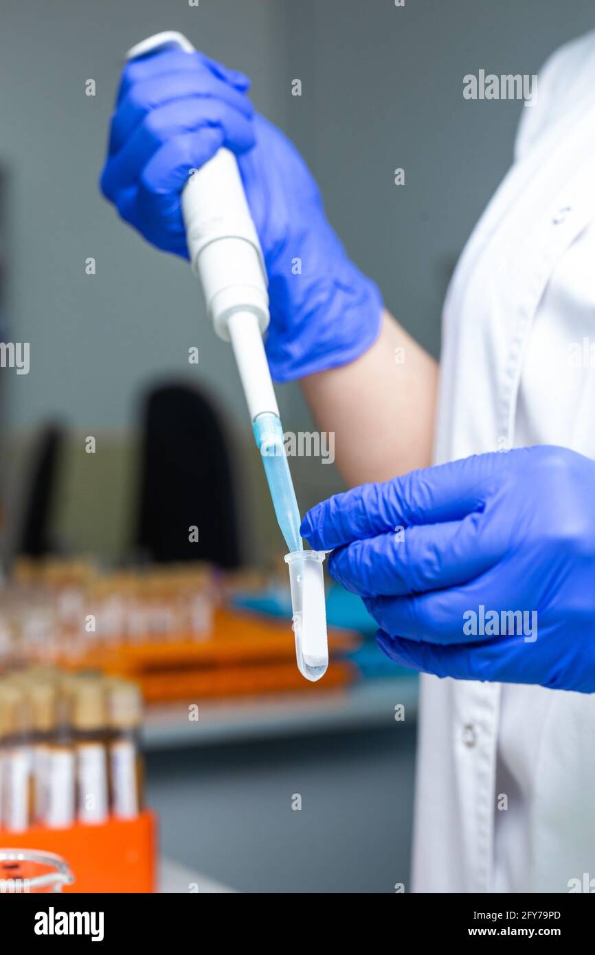 Arbeitsvorgang aus nächster Nähe im Labor. Stockfoto