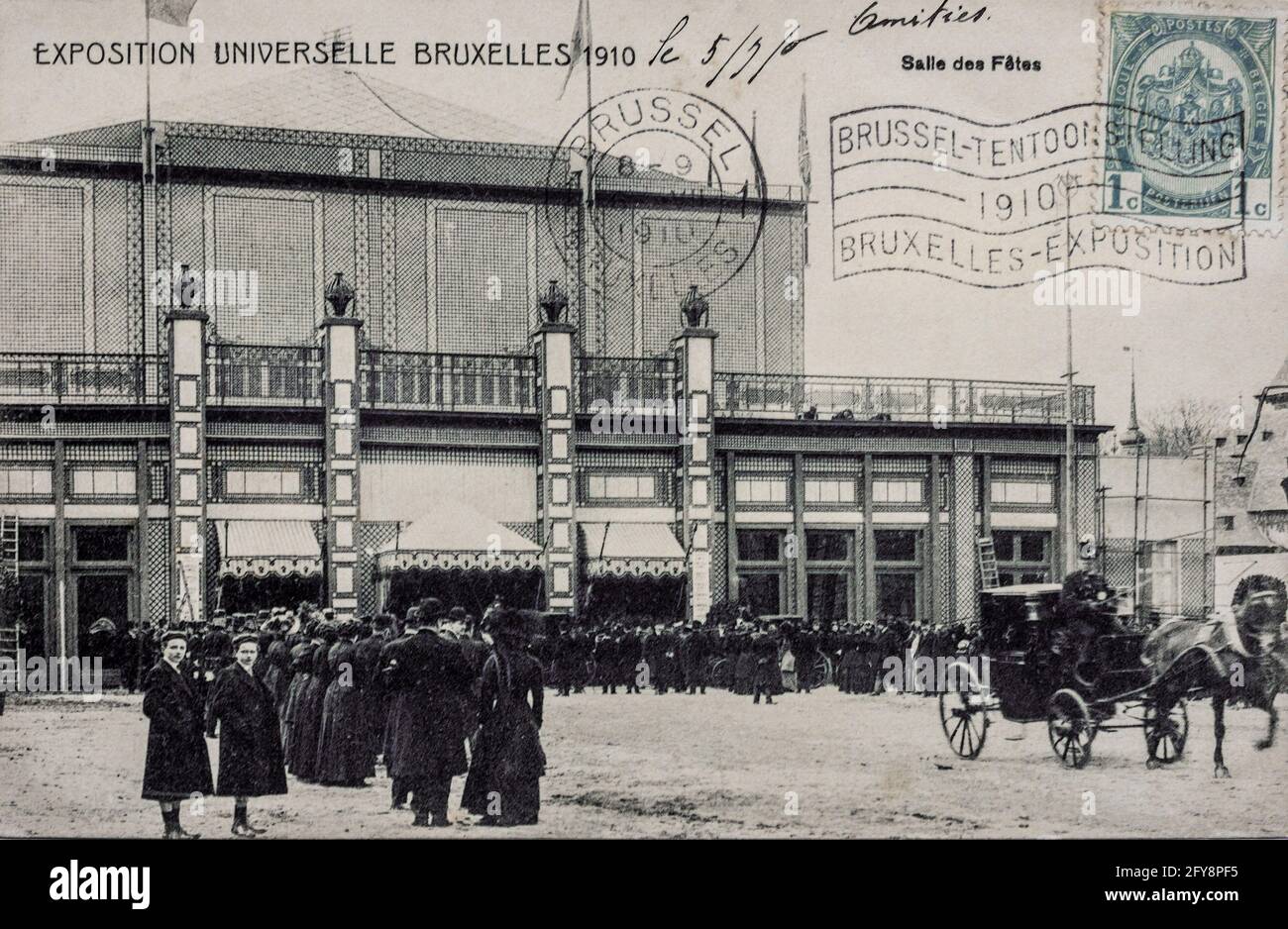 Belgische Postkarte, die die Weltausstellung 1910 in Brüssel darstellt. Stockfoto