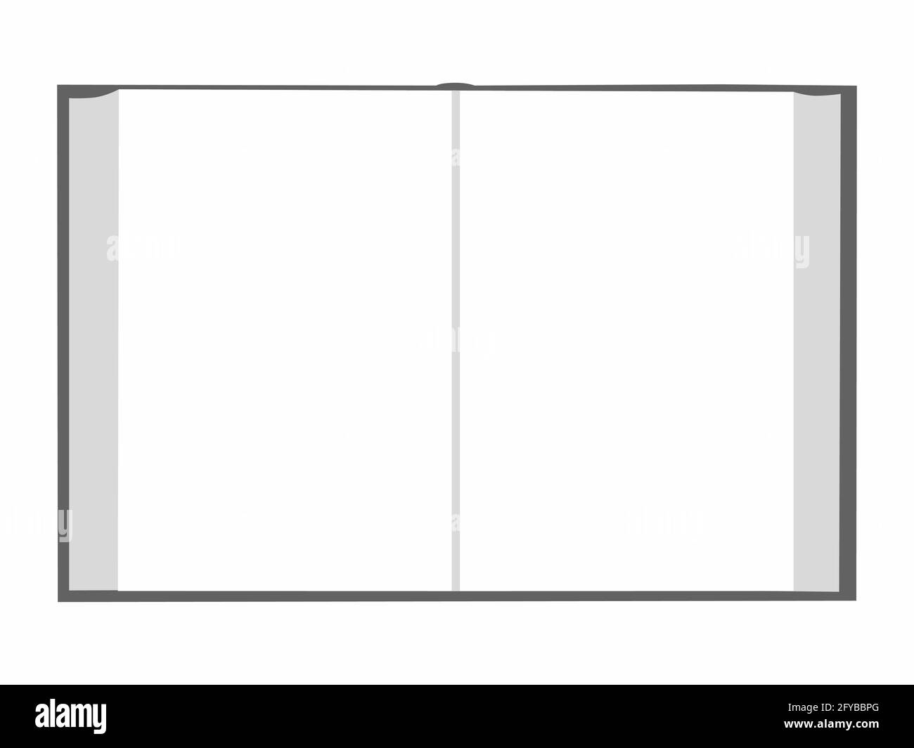 Farbloses leeres offenes Notizbuch. Blick von oben. Kopierraum, monochrome Vektorgrafik auf weißem Hintergrund Stock Vektor