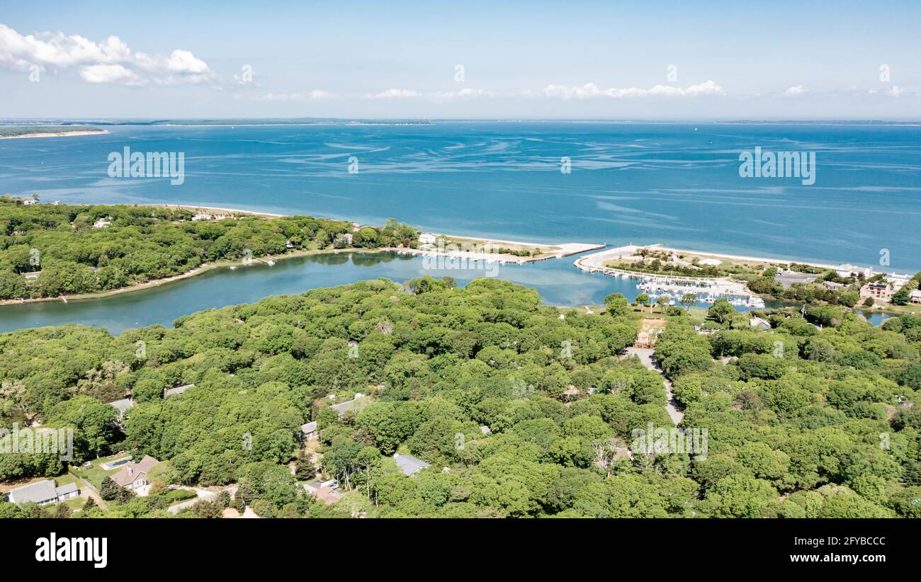 Luftaufnahme von Clearwater Beach, East Hampton, NY Stockfoto