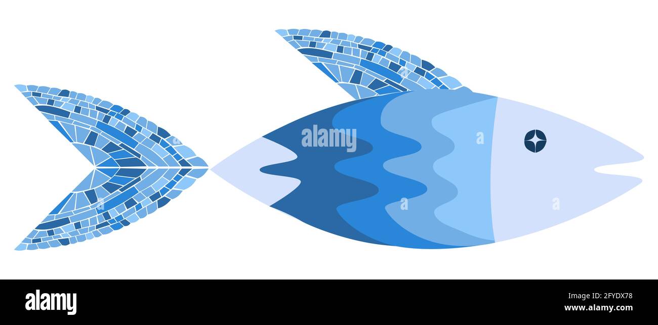 Mosaic Blue Fish. Monochrome Vektorgrafik für das Design. Isoliert auf weißem Hintergrund Stock Vektor