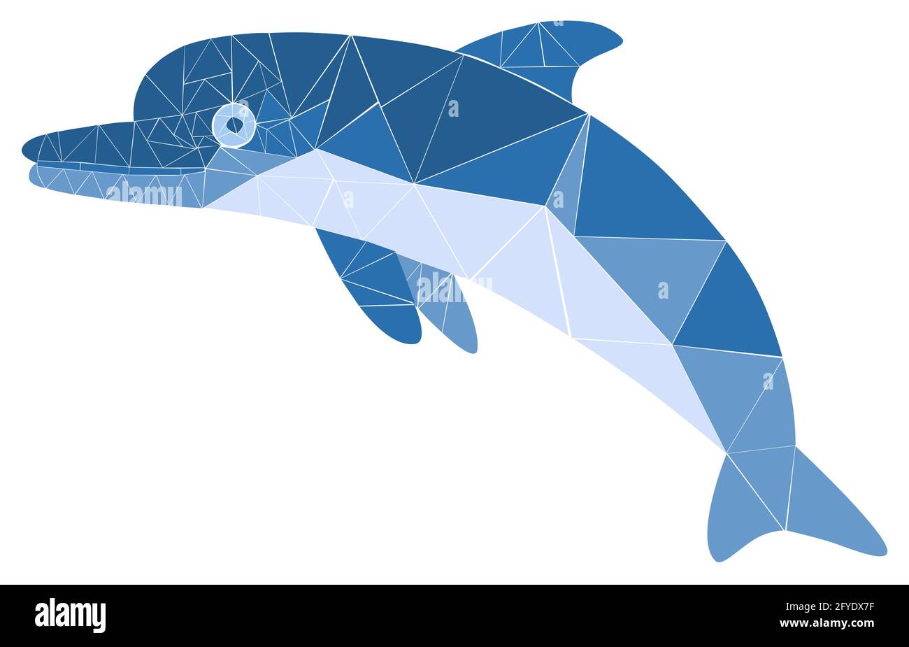 Mosaikblauer Delphin. Monochrome Vektorgrafik für Design isoliert auf weißem Hintergrund Stock Vektor