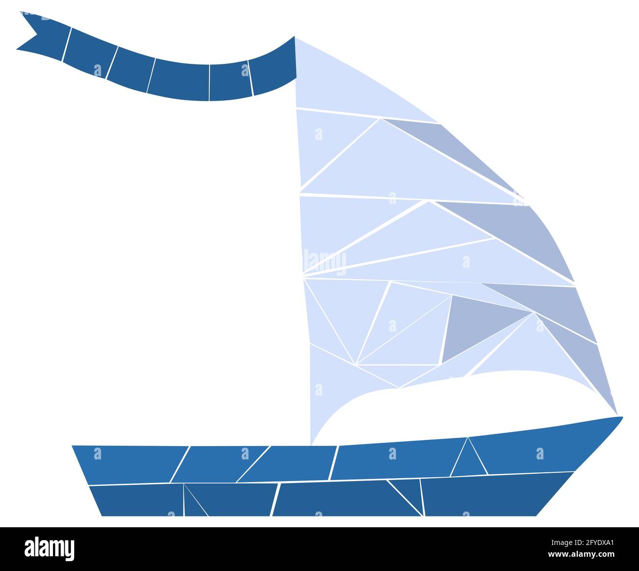 Mosaic Blue Boat. Monochrome Vektorgrafik für das Design. Bild für Emblem. Isoliert auf weißem Hintergrund Stock Vektor