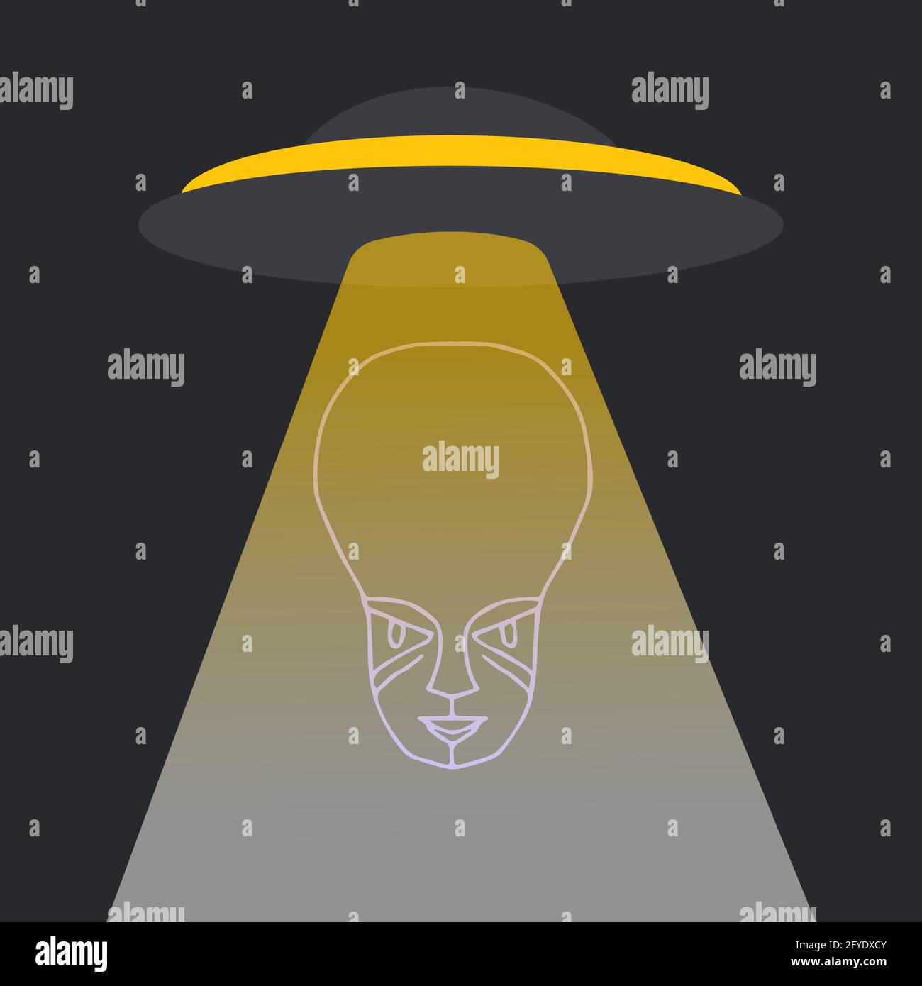 UFO-Vektor-Illustration auf schwarzem Hintergrund. Raumschiff leicht und fremd. Stock Vektor