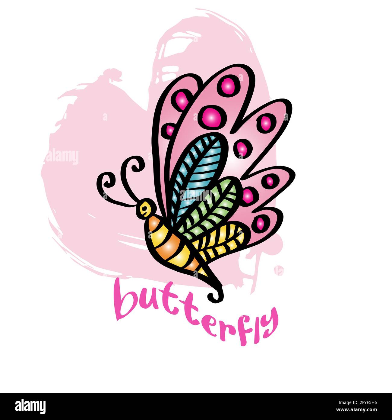 Schmetterlingskritzel. Bedruckbares T-Shirt-Design. Stockfoto