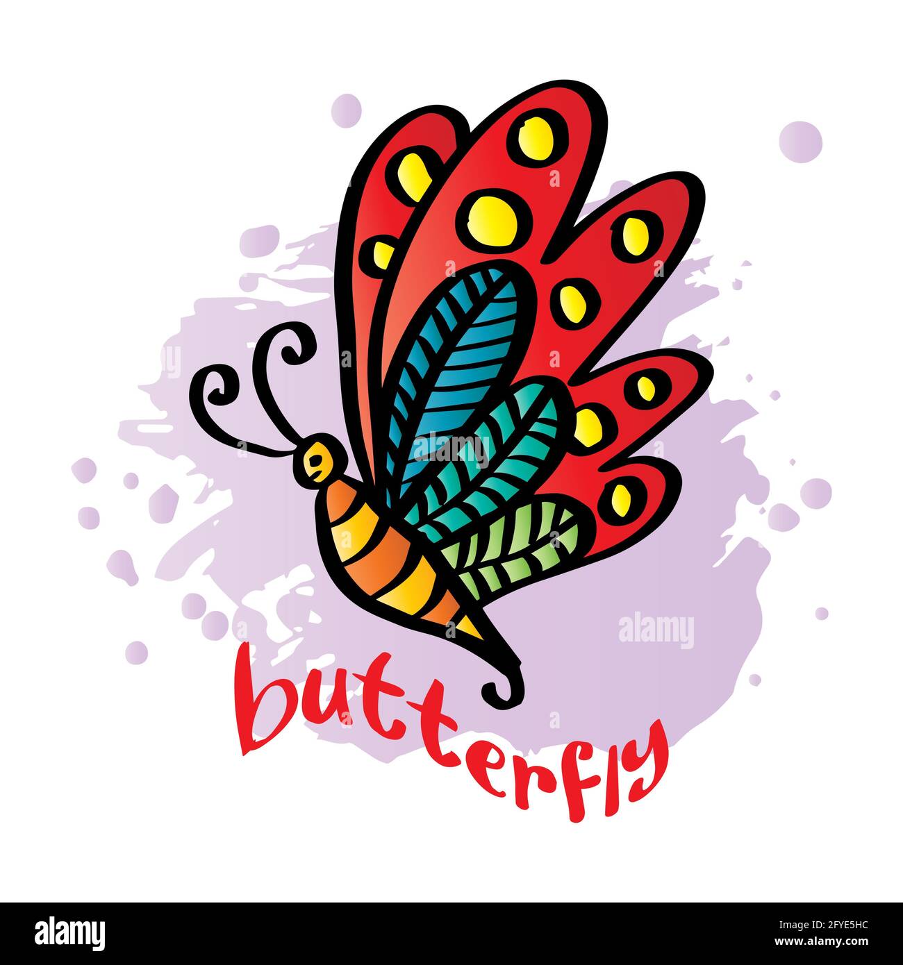 Schmetterlingskritzel. Bedruckbares T-Shirt-Design. Stockfoto