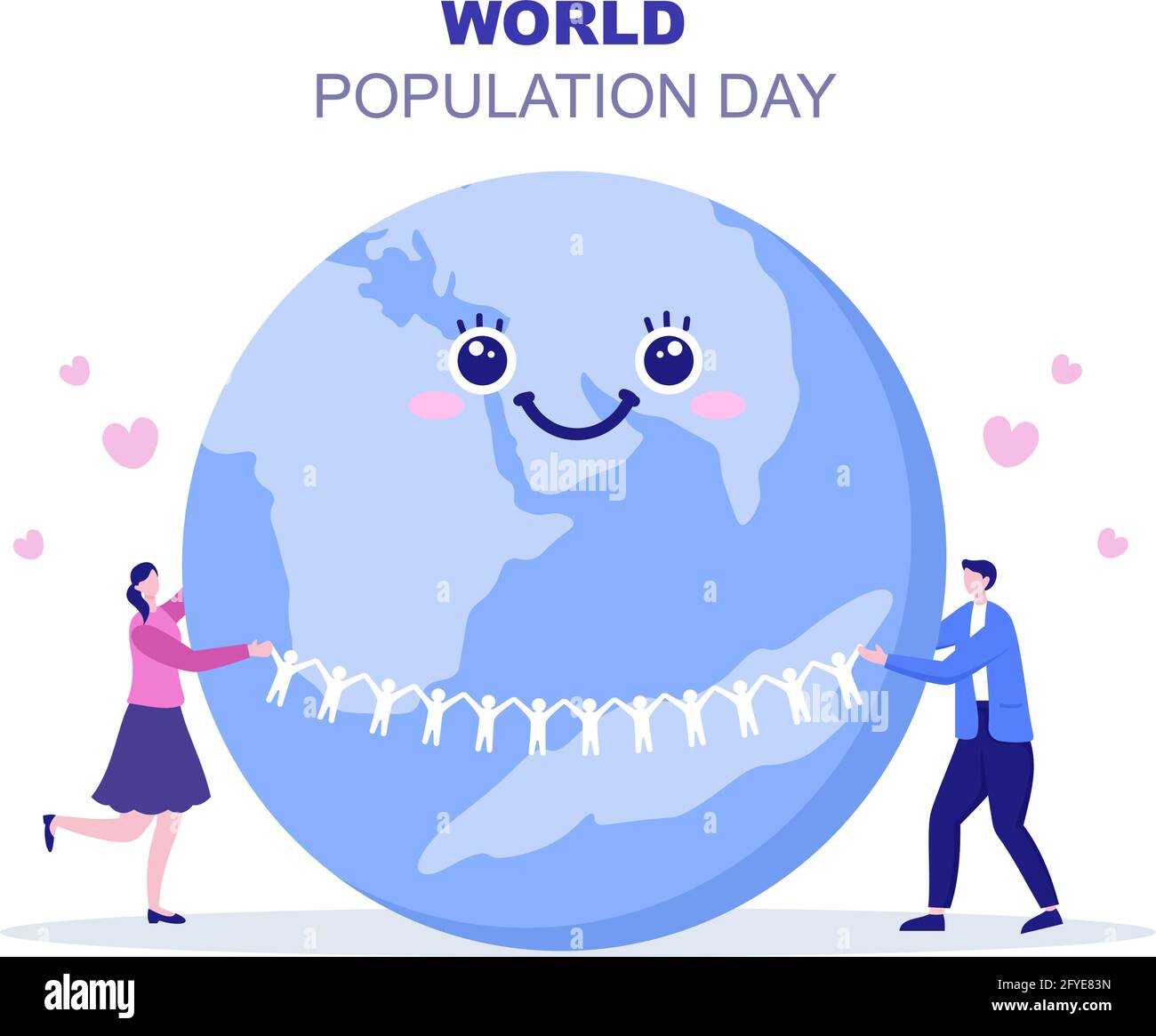 Der Weltbevölkerungstag Vector Illustration erinnert jeden 11. Juli daran, das Bewusstsein für die Probleme der Weltbevölkerung zu schärfen. Vorlage Für Landing Page Stock Vektor