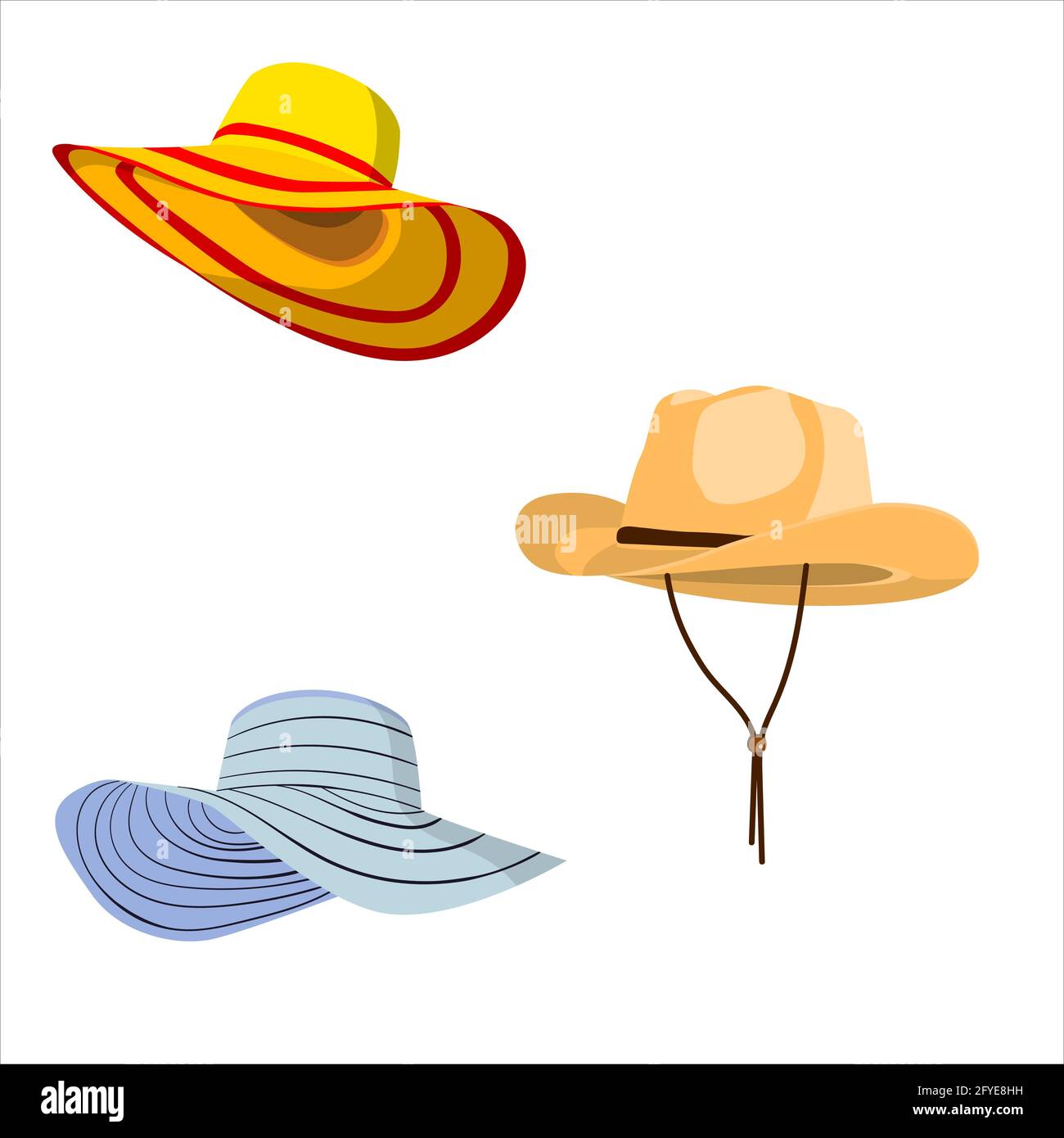 Set von Sommer-Hüte, Männer und Frauen Hüte, Vektor isoliert auf weißem Hintergrund. Stock Vektor