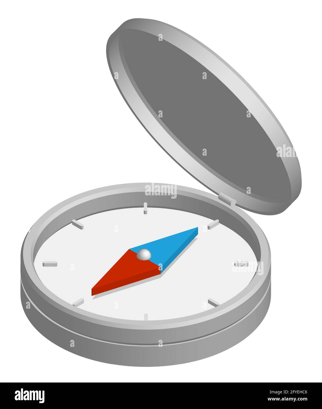 3d-Kompass mit Pfeil und Skala. Reise, Gerät zur Bestimmung der Position und Richtung des Touristen. Isometrischer Vektor Stock Vektor