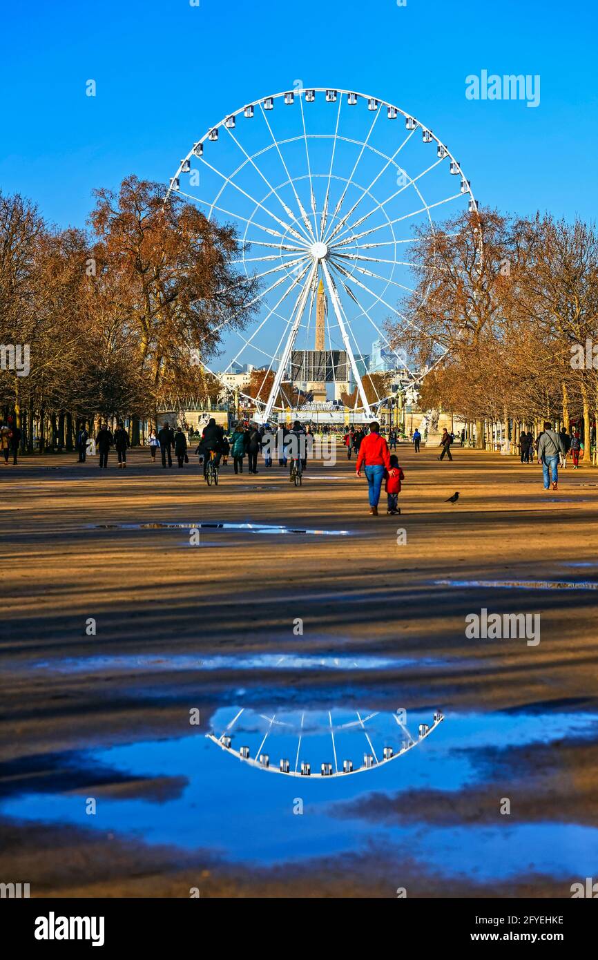 FRANKREICH. PARIS (75) DER GARTEN DER TUILERIEN. DAS RIESENRAD UND DER OBELISK AM PLACE DE LA CONCORDE Stockfoto