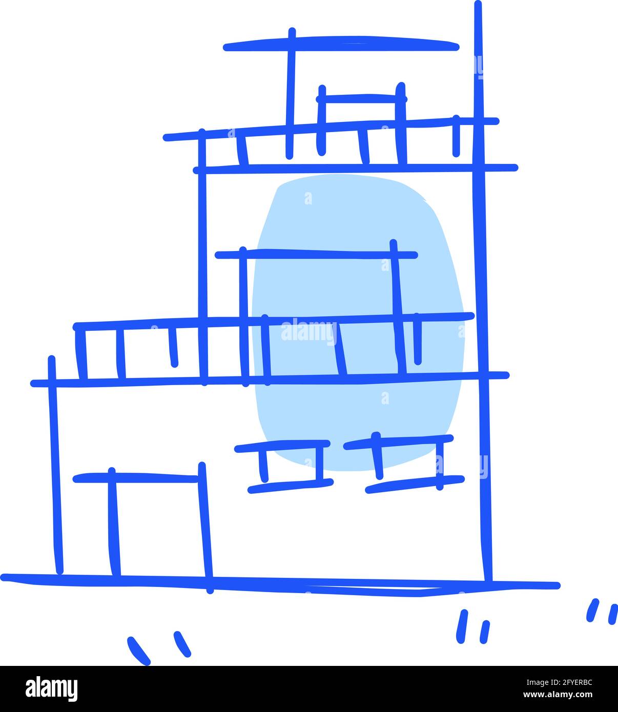 Haus-Ikone der Rough-Line-Kunst im handgezeichneten Stil, Punkt, blau 34 Stock Vektor