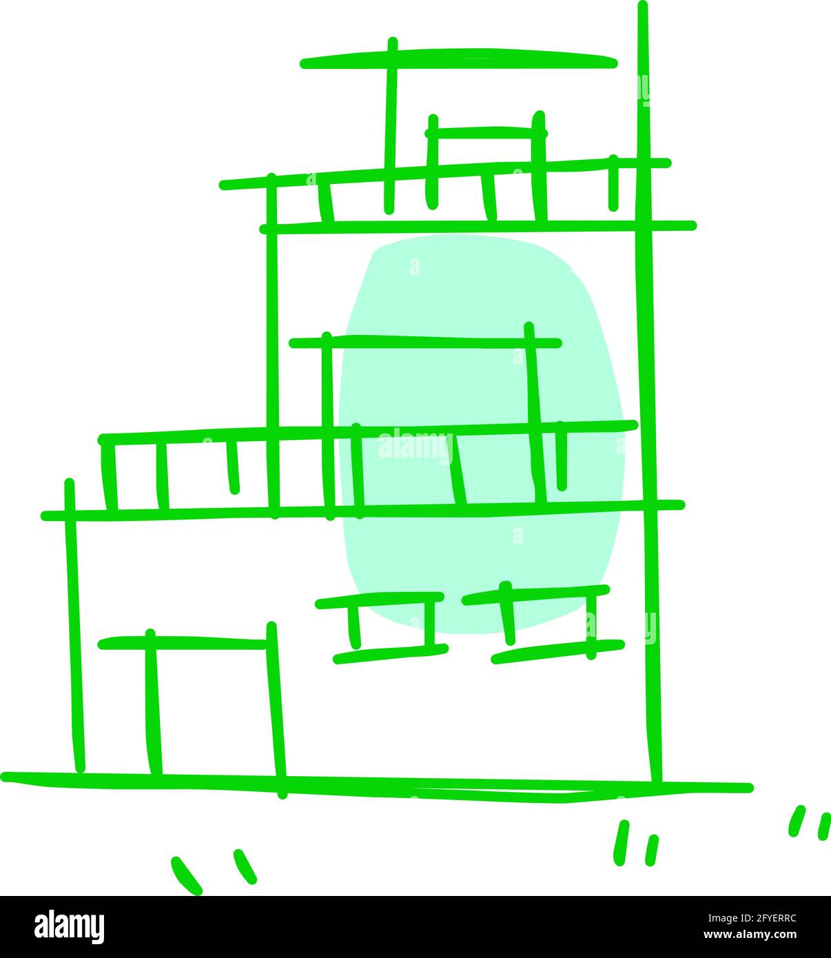 Haus-Ikone der Rough Line Art im handgezeichneten Stil, Punkt, grün 34 Stock Vektor
