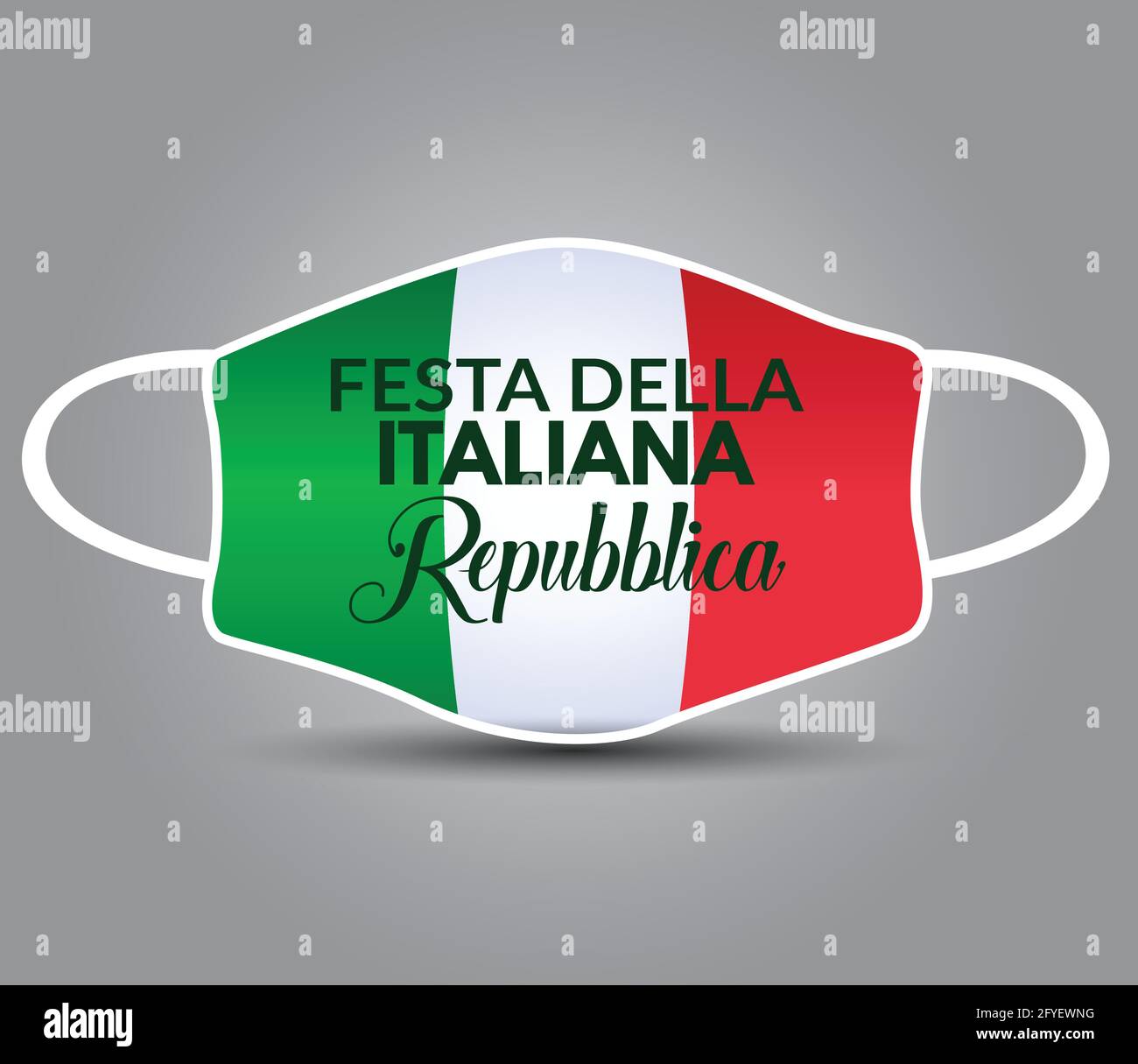 Alles gute zum Unabhängigkeitstag von Italien. Italienische Flagge mit medizinischer Maske, Verwendung zum Drucken. Cvid19, Corona-Virus-Konzept. Stock Vektor