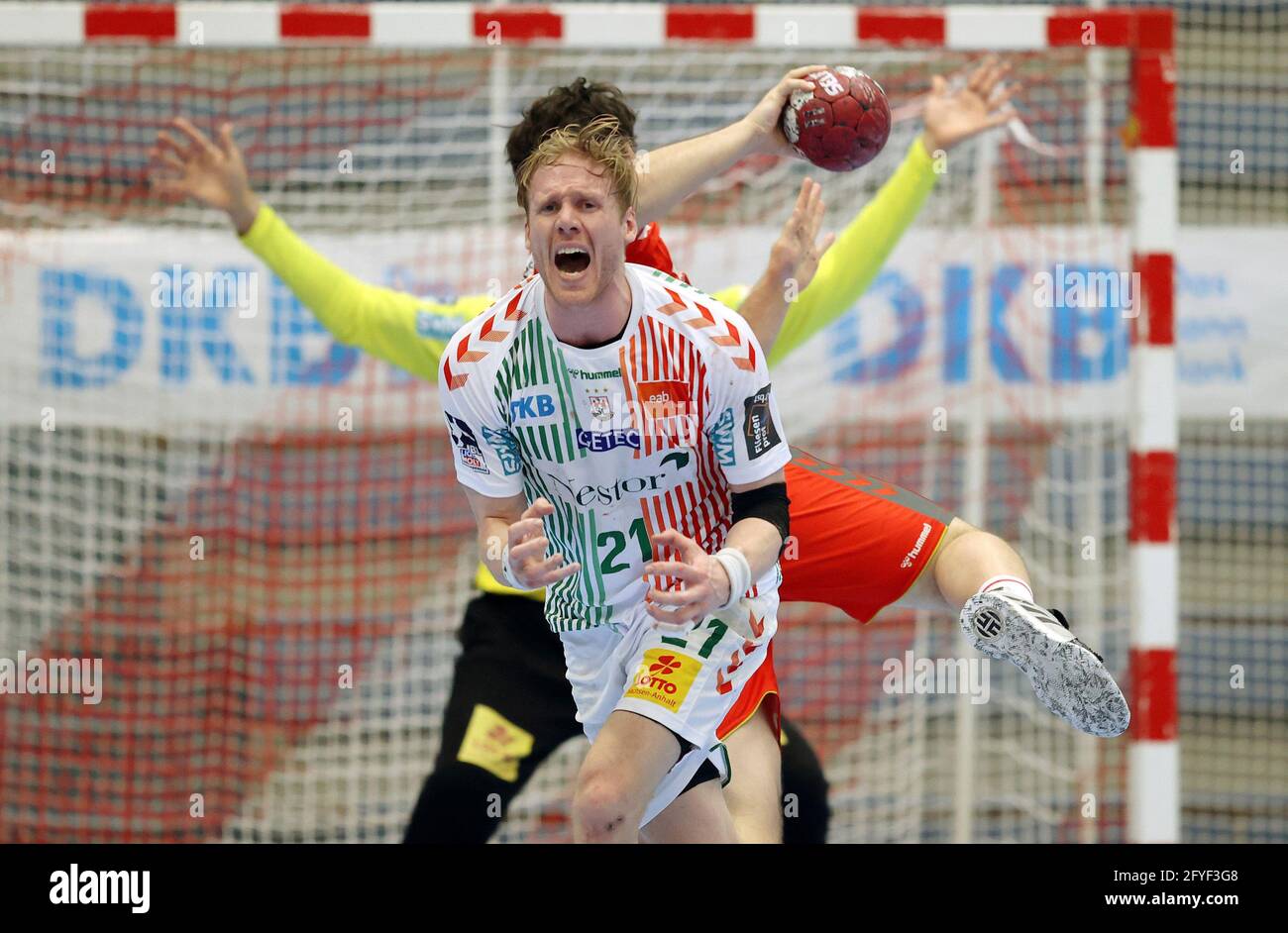 firo: 27.05.2021 Handball, Liqui Moly Bundesliga, HBL, Saison 2020/2021 TUSEM Essen - SC Magdeburg SCM, Gesture, Magnus Gullerud Stockfoto