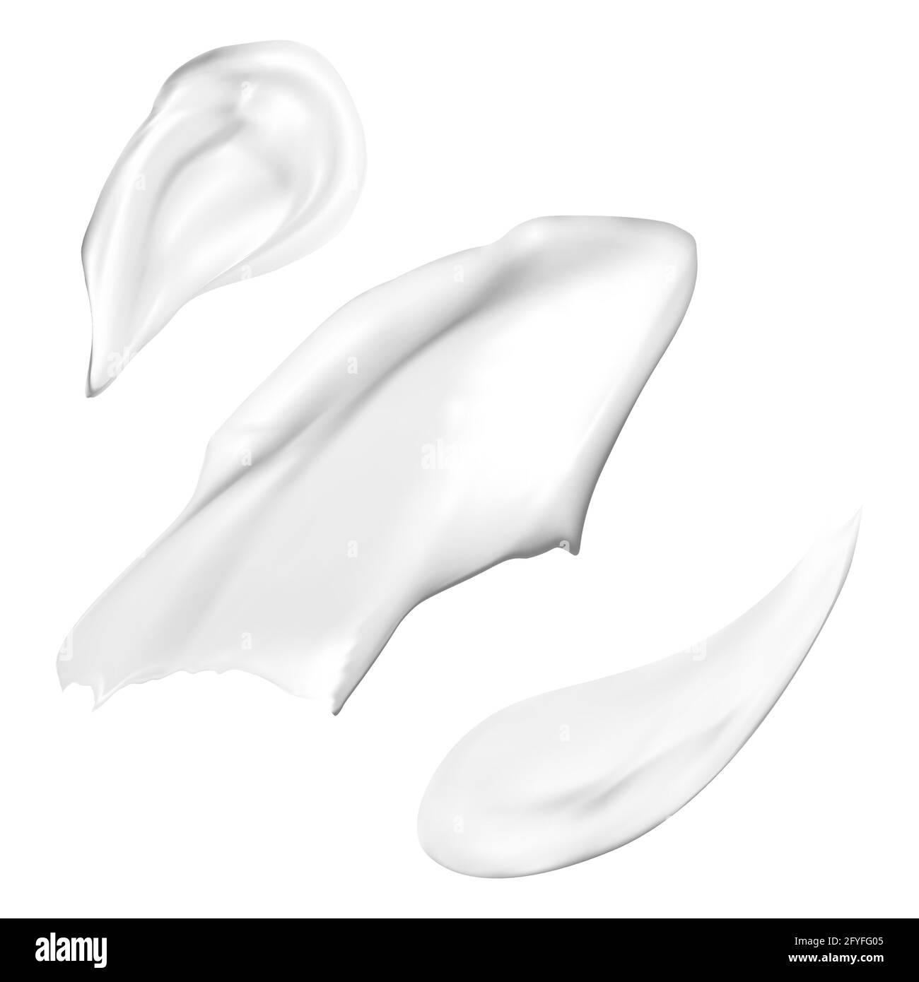 Cremefarbene Textur. Gesichtscreme-Abstrich, Lotion Schlaganfall, Gesichtspflege Gel Tropfen Illustration. Foundation Mousse Pinselstrich Set. Glatte Tropfenprobe, Stock Vektor