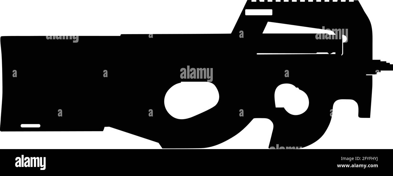 Vektorbild Silhouette der modernen militärischen Sturmgewehr Symbol Illustration isoliert auf weißem Hintergrund. Armee- und Polizeiwaffen. Stock Vektor