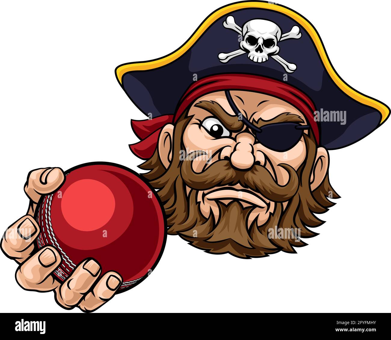 Pirate Cricket Ball Sport Maskottchen Cartoon Stock Vektor